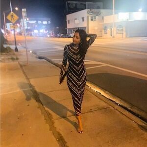 AFRM Mesh Black and Blue Dress